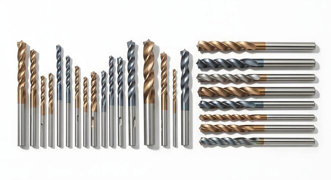 Assorted drill bits collection for industrial construction and metalworking projects