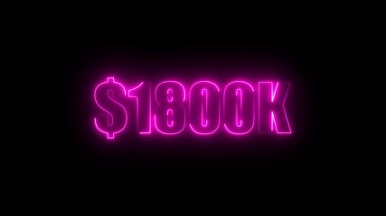 Purple neon $1800K number for finance and success themed animated.Perfect for financial video animation on backgrounds, digital currency, or futuristic money themes.