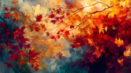Vibrant Autumn Leaves in a Lush Forest Landscape