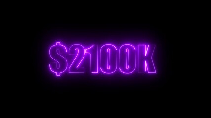 Purple neon $2100K number for finance and success themed animated.Perfect for financial video animation on backgrounds, digital currency, or futuristic money themes.