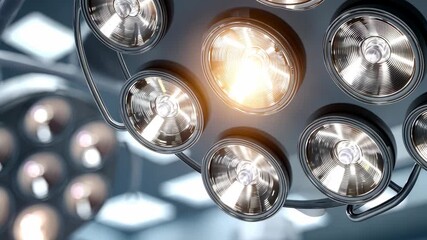 Bright surgical lights illuminate the operating room as a procedure begins in a modern hospital setting