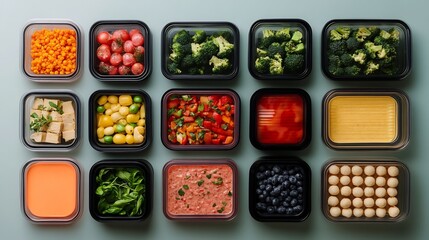 Assorted Healthy Meal Prep Containers with Various Nutritious Foods