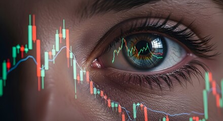 Woman eye with stock market graph