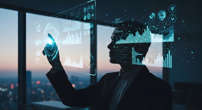 Silhouette of a person interacting with digital interface