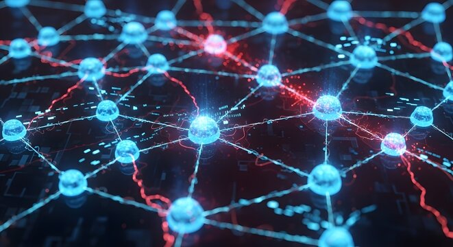 Abstract interconnected network with glowing nodes and links