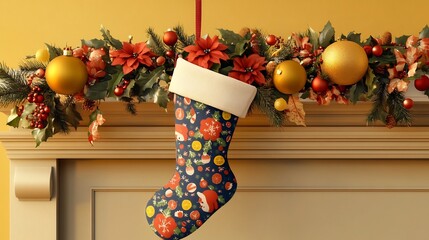 Festive Christmas Mantel with Wreath Garland and Ornaments