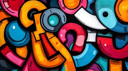 Vibrant Geometric Abstract Artwork with Colorful Fluid Shapes and Patterns