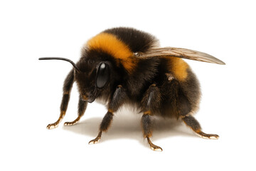 Bumblebee insect on transparent background, close-up view of fuzzy body and delicate wings