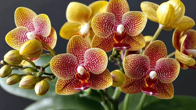 Beautiful orchids blooming in vibrant colors create a stunning display in a home setting during spring season