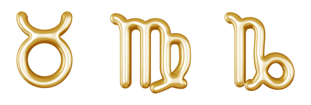 Gold Zodiac Sign Horoscope 3D rendering Illustration	