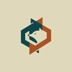 A modern abstract geometric logo design featuring a stylised fox head integrated within a hexagonal shape with overlapping teal and orange elements