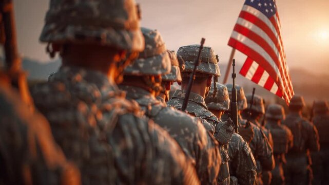 Honor and Service Concept with National Guard and U.S. Flag at Dawn