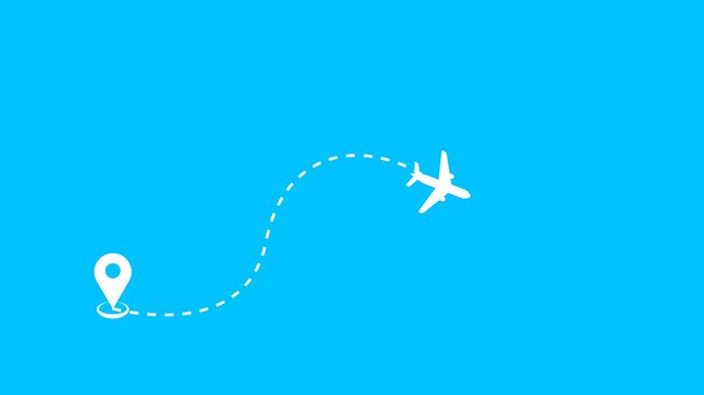 Airplane icon with flight route. Travel dash route line.for navigation, battlefield, travel, and direction. 4k video.