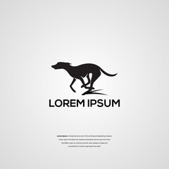 Sleek black silhouette logo of a fast running greyhound or sighthound, a dynamic symbol of speed and agility for modern brand identity