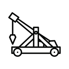 A simple line art illustration of a medieval catapult isolated on