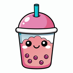 Kawaii Bubble Tea Coloring Page – Cute Boba Drink Cartoon Line Art Illustration