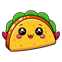 Kawaii Taco Coloring Page – Cute Mexican Food Cartoon Line Art Illustration