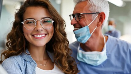 Dental check-up with friendly dentist and smiling patient in modern clinic, highlighting a positive experience in oral health