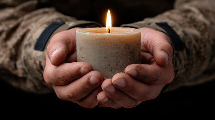 Survival hope shines bright with candle held gently in hands bringing light in dark moments of strength and warmth