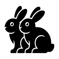 Black and white illustration of the logo of two rabbits on a white isolated background. Vector graphics. EPS.