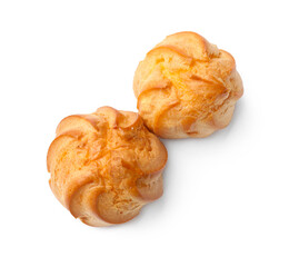 Fresh tasty profiteroles isolated on white, top view