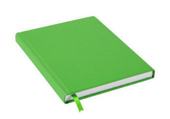 Green notebook with ribbon bookmark isolated on transparent background