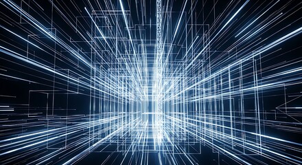 Abstract digital grid with glowing lines and perspective in dark background