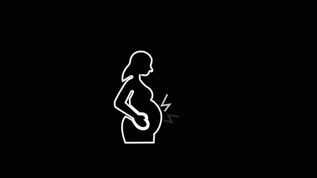 Animated pregnancy symbol   and weight scale,obstetrics clinic white design on healthy lifestyle  pregnant woman care,sketch,vomit,dizziness icon wth black background.