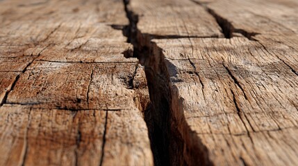 Close-Up of Cracked Aged Wooden Surface with Detailed Texture