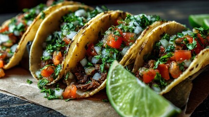 Delicious Mexican street tacos with grilled meat and fresh toppings