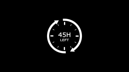 24 hours clock with circle arrow and the numbers 45 Hour left. video animation on a black background, Clock timer, time passage waiting time 4k video animation hour countdown timer. Clock icon. - Powered by Adobe