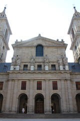 Fototapeta premium Courtyard of El Escorial monastery in Spain under clear blue sky, July 2024