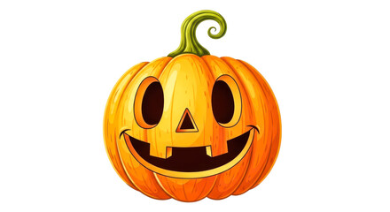 Cheerful carved halloween pumpkin jack-o-lantern cartoon graphic isolated on transparent background