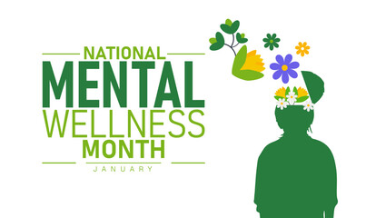 National Mental Wellness Month Poster Banner and Background Design Template Featuring Mind Health Icons Calm Illustration and Self Care Concept for Stress Relief Awareness and Emotional Wellbeing