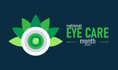 National Eye Care Month Poster Banner and Background Design Template with Eye Icon Vision Check Glasses and Medical Illustration for Vision Health Awareness Optometry Prevention and Eye Protection