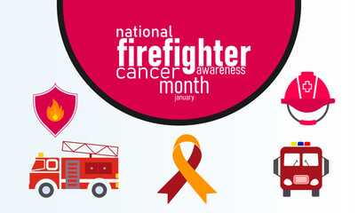 Firefighter Cancer Awareness Poster Banner and Background Design Template with Fire Helmet Ribbon and Firefighter Symbol Illustration for Occupational Health Safety Support and Cancer Prevention