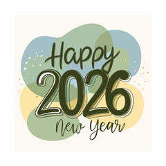 Happy New Year 2026 Hand-Drawn Typography with Muted Abstract Organic Background
