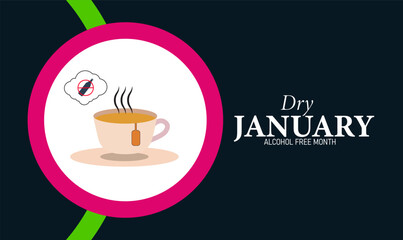 Dry January Poster Banner and Background Design Template with No Alcohol Symbol Glass Icon and Healthy Lifestyle Illustration for Sobriety Challenge Wellness Motivation and Addiction Awareness