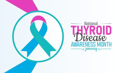 National Thyroid Disease Awareness Month Poster Banner and Background Design Template Featuring Thyroid Gland Icon, Medical Illustration, and Health Symbols for Endocrine Health, Screening