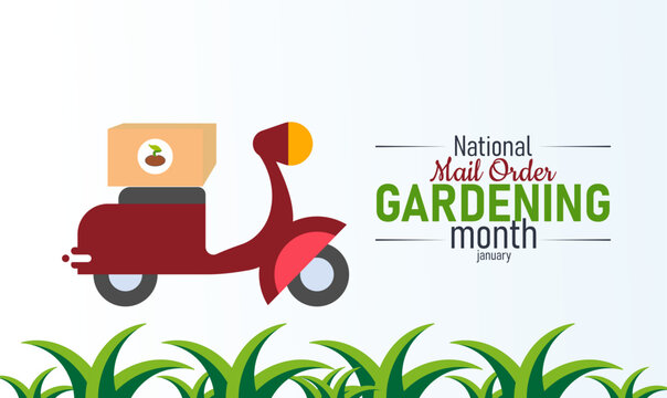 National Mail Order Gardening Month Poster Banner and Background Design Template Featuring Flower Seeds, Plants, and Gardening Tools Illustration for Home Gardening, Planting, and Green Lifestyle