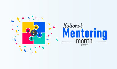 National Mentoring Month Poster Banner and Background Design Template Featuring Helping Hands, People Silhouette, and Growth Icons Illustration for Guidance, Education, Leadership, and Personal Develo