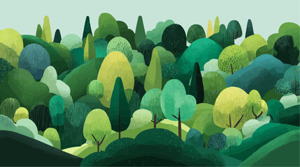 An abstract summer forest with vibrant green trees for seasonal posters and nature-themed packaging collections