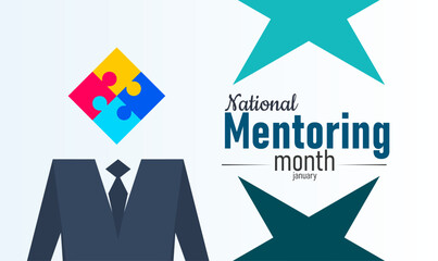 National Mentoring Month Poster Banner and Background Design Template Featuring Helping Hands, People Silhouette, and Growth Icons Illustration for Guidance, Education, Leadership, and Personal Develo