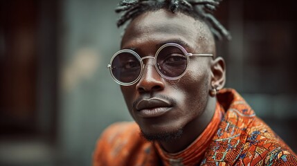Fototapeta premium Portrait of Stylish African Man with Sunglasses and Unique Hairstyle