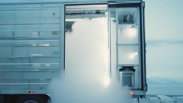 Refrigerated truck with packages.