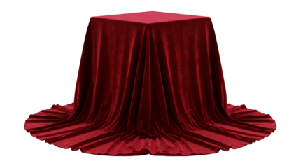 Red Velvet Fabric Draped Over A Square Pedestal cloth
