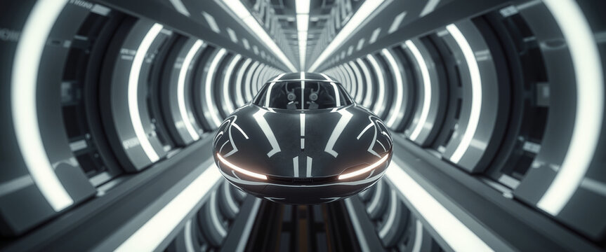 Hyperloop train arriving at futuristic station platform with modern design  