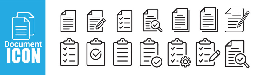 Document icon set vector illustration collection includes paper file note and clipboard symbols