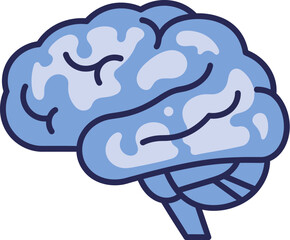 Detailed illustration of a human brain in shades of blue and purple, perfect for educational or medical contexts