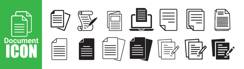 Document icon set black color style file paper document collection vector illustration
